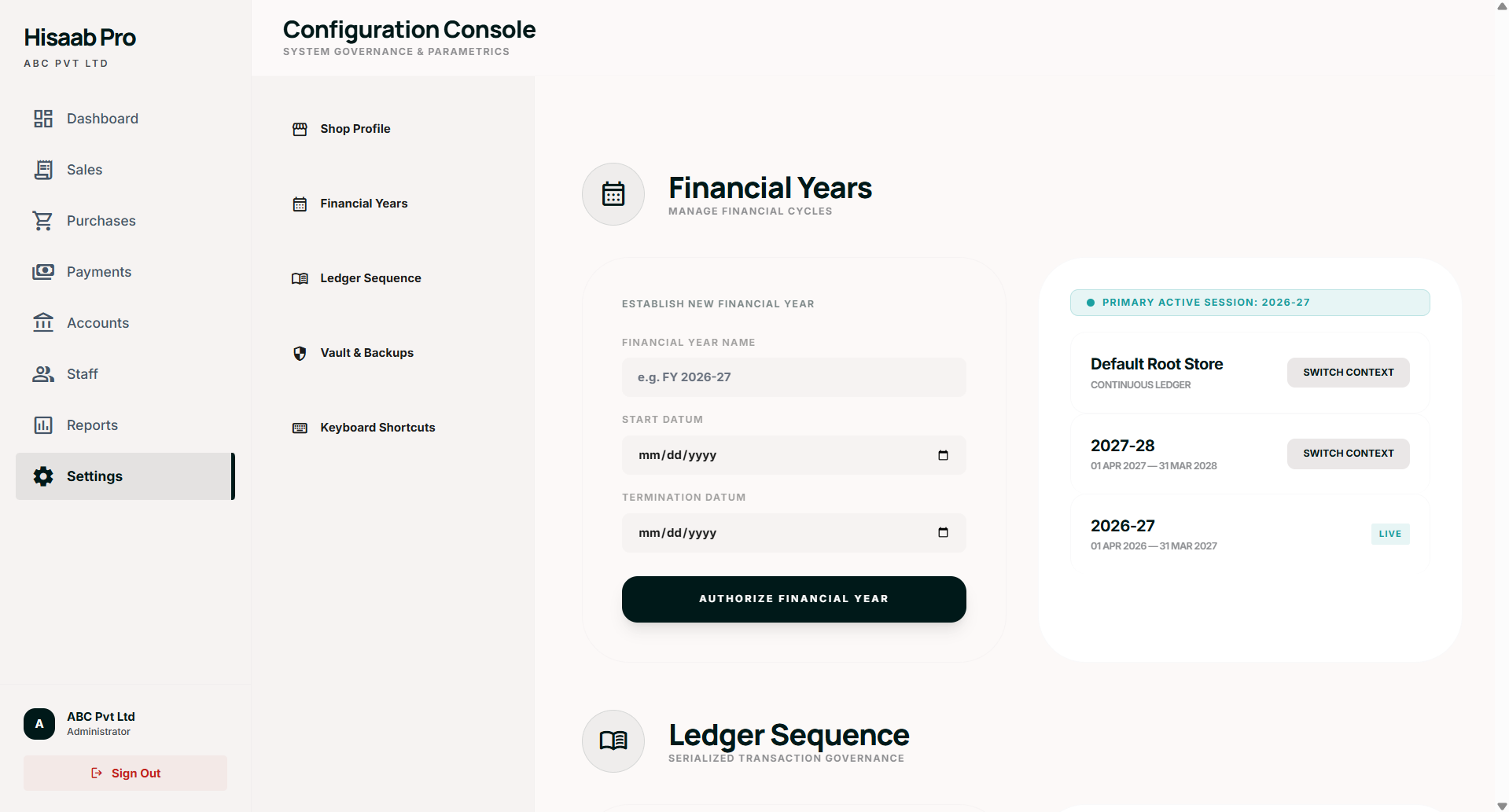 Financial Year Closure wizard interface